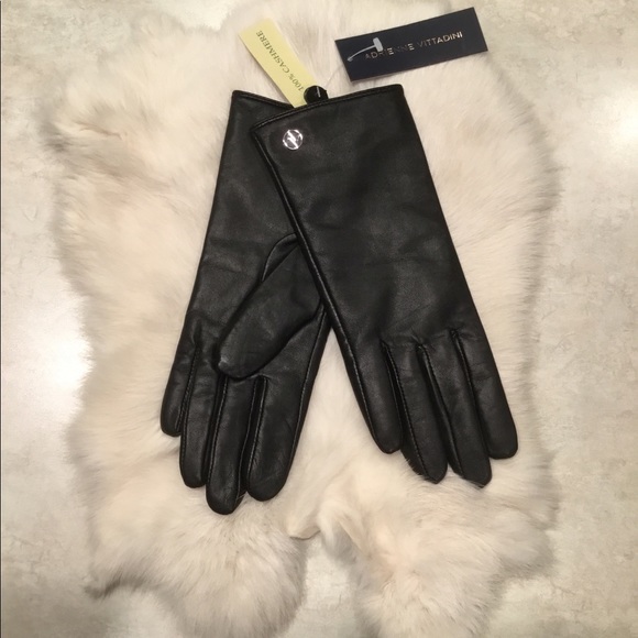 NWT ADRIENNE VITTADINI Leather Gloves W Cashmere